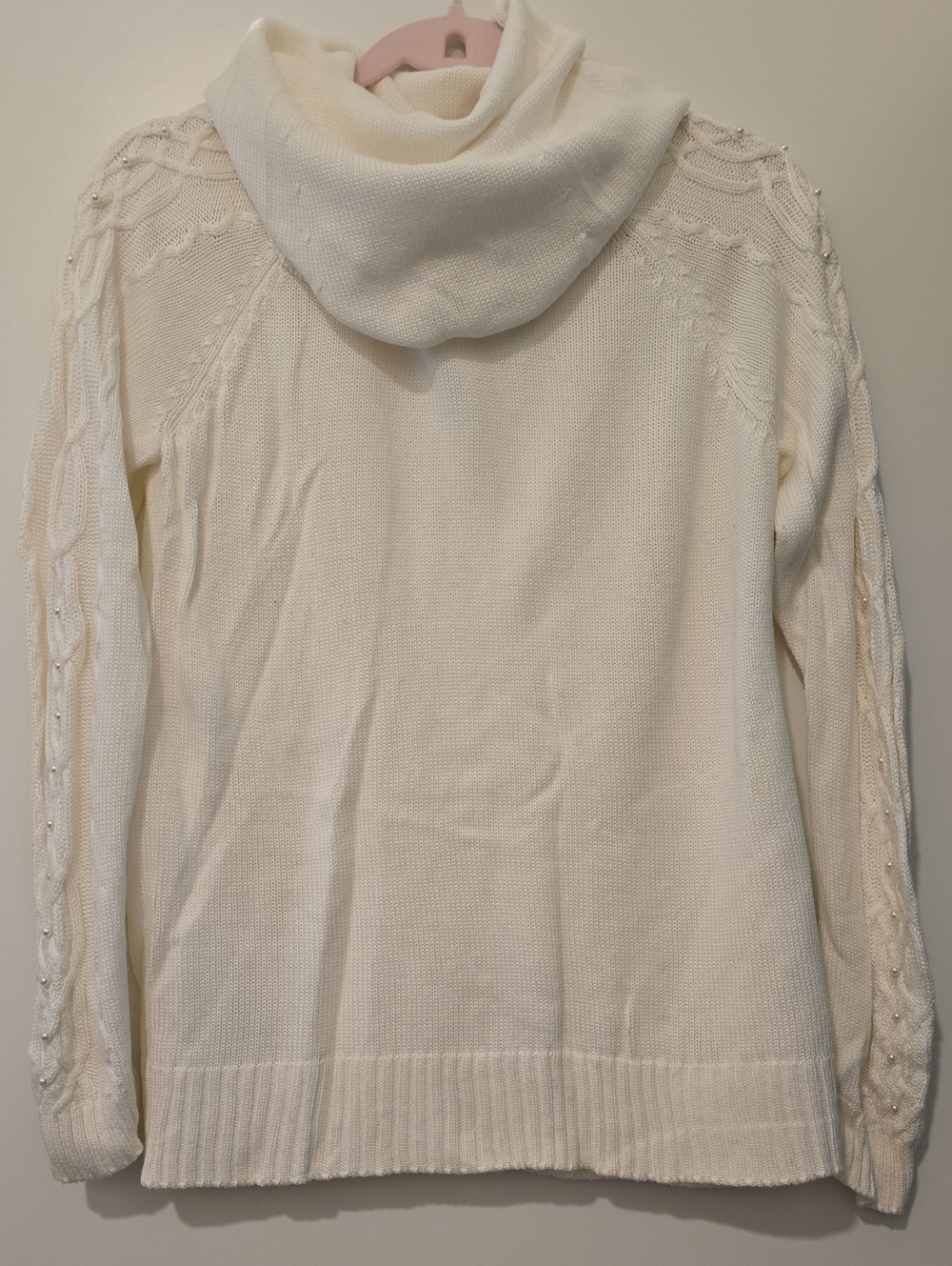Belldini Cream Cowl Neck Cable Sleeve Sweater